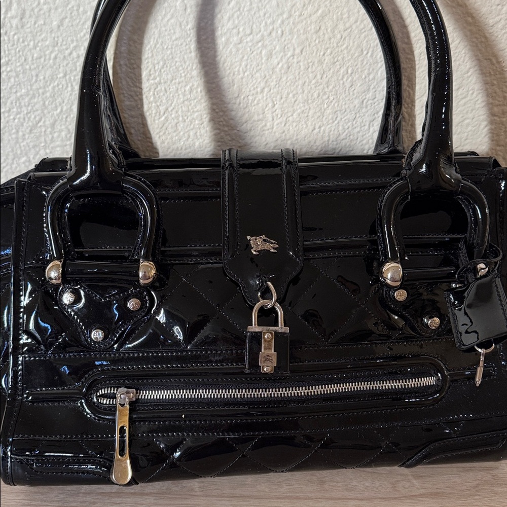 Authentic Burberry Black Patent Bag with Lock & Key (COA included) -